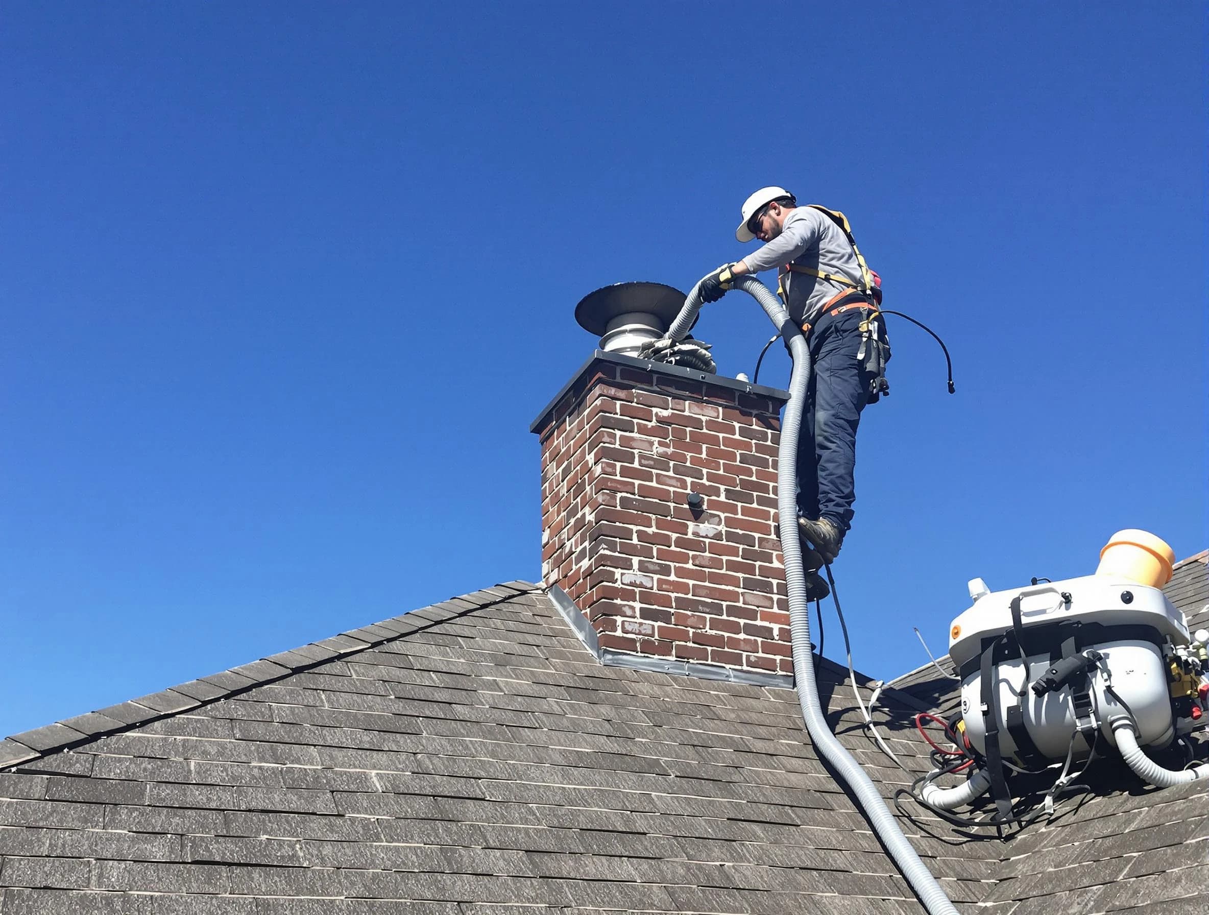 Dedicated Noble Chimney Sweep team member cleaning a chimney in Noble, OK