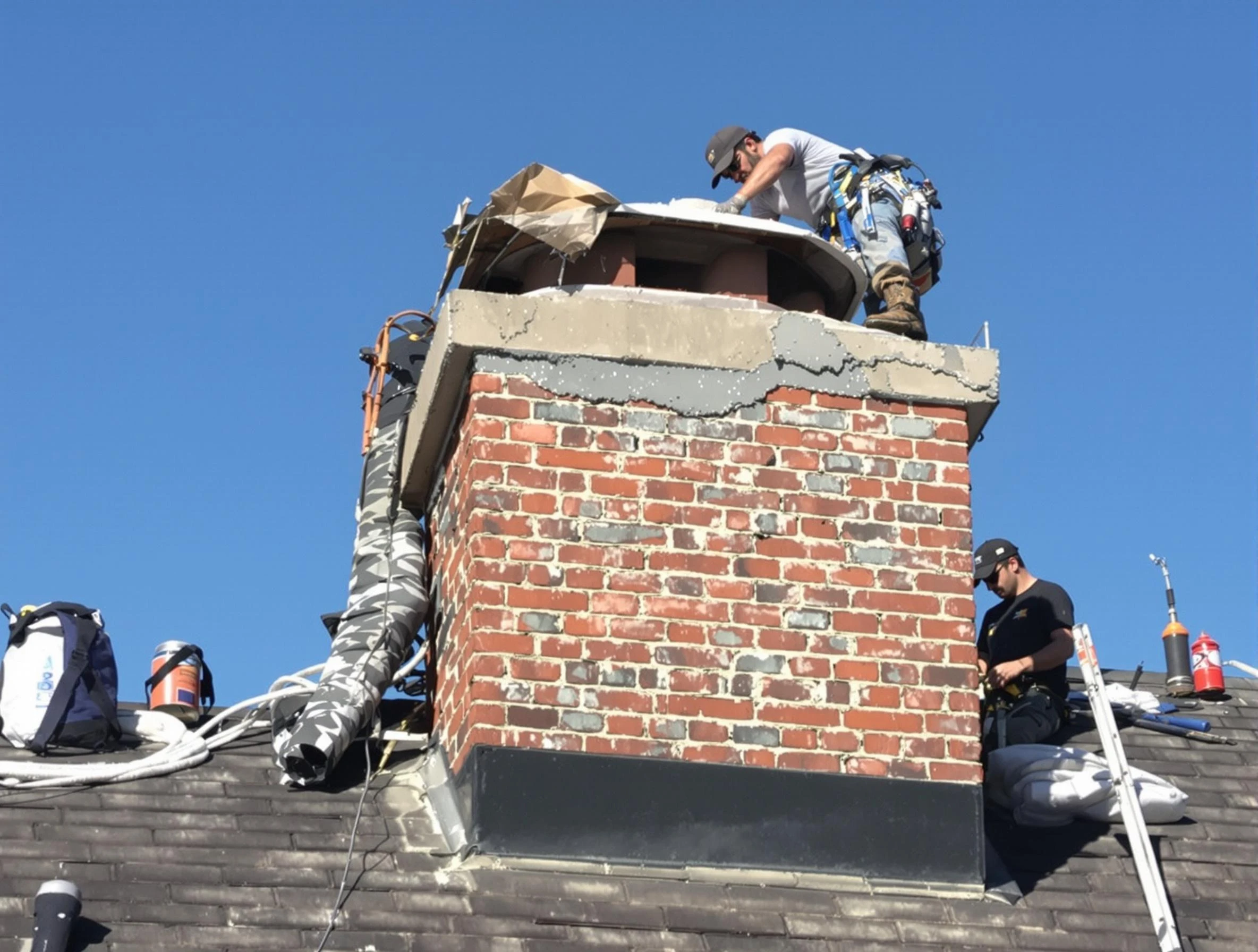 Noble Chimney Sweep installing a custom chimney crown in Noble, OK