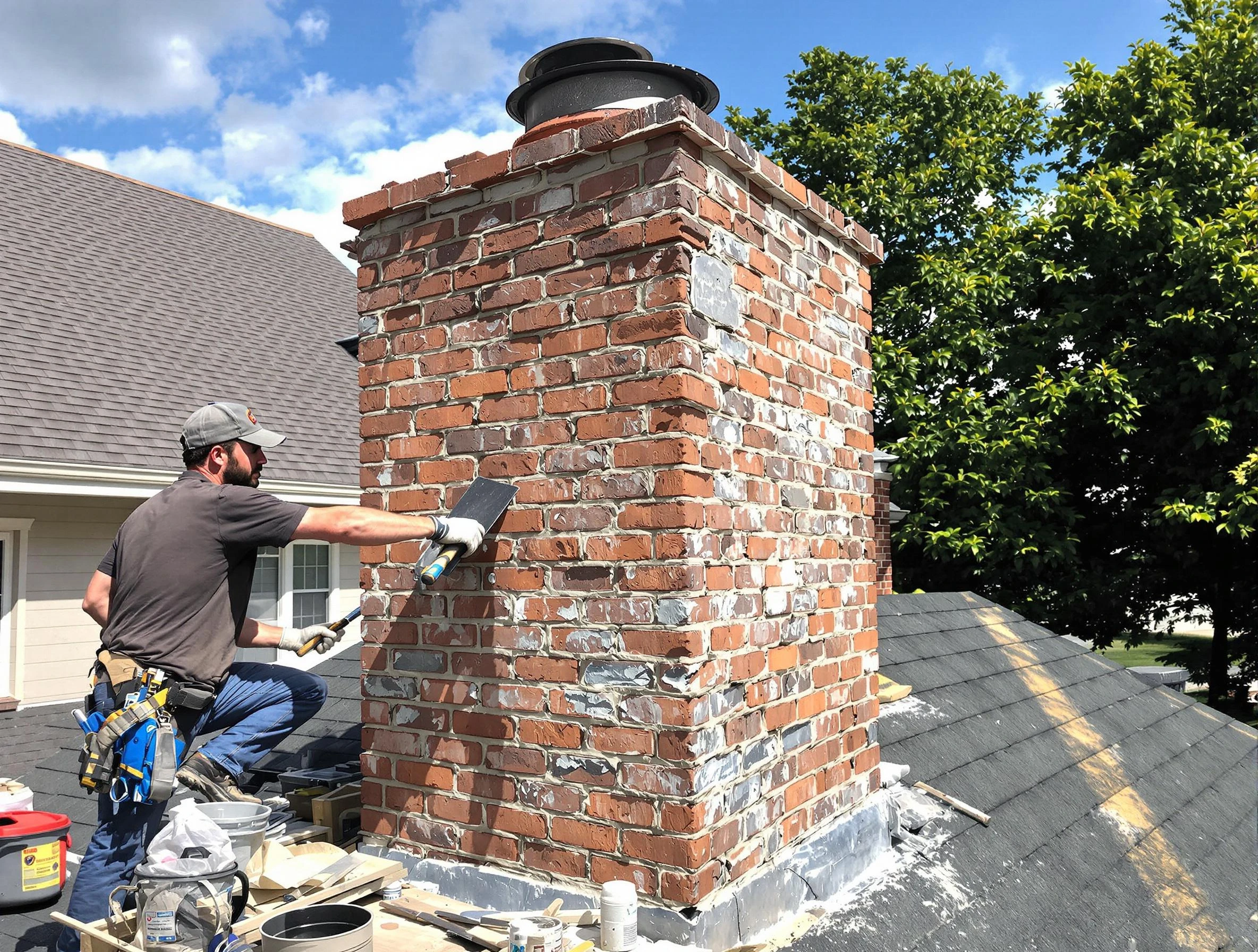 Completed chimney rebuild by Noble Chimney Sweep in Noble, OK
