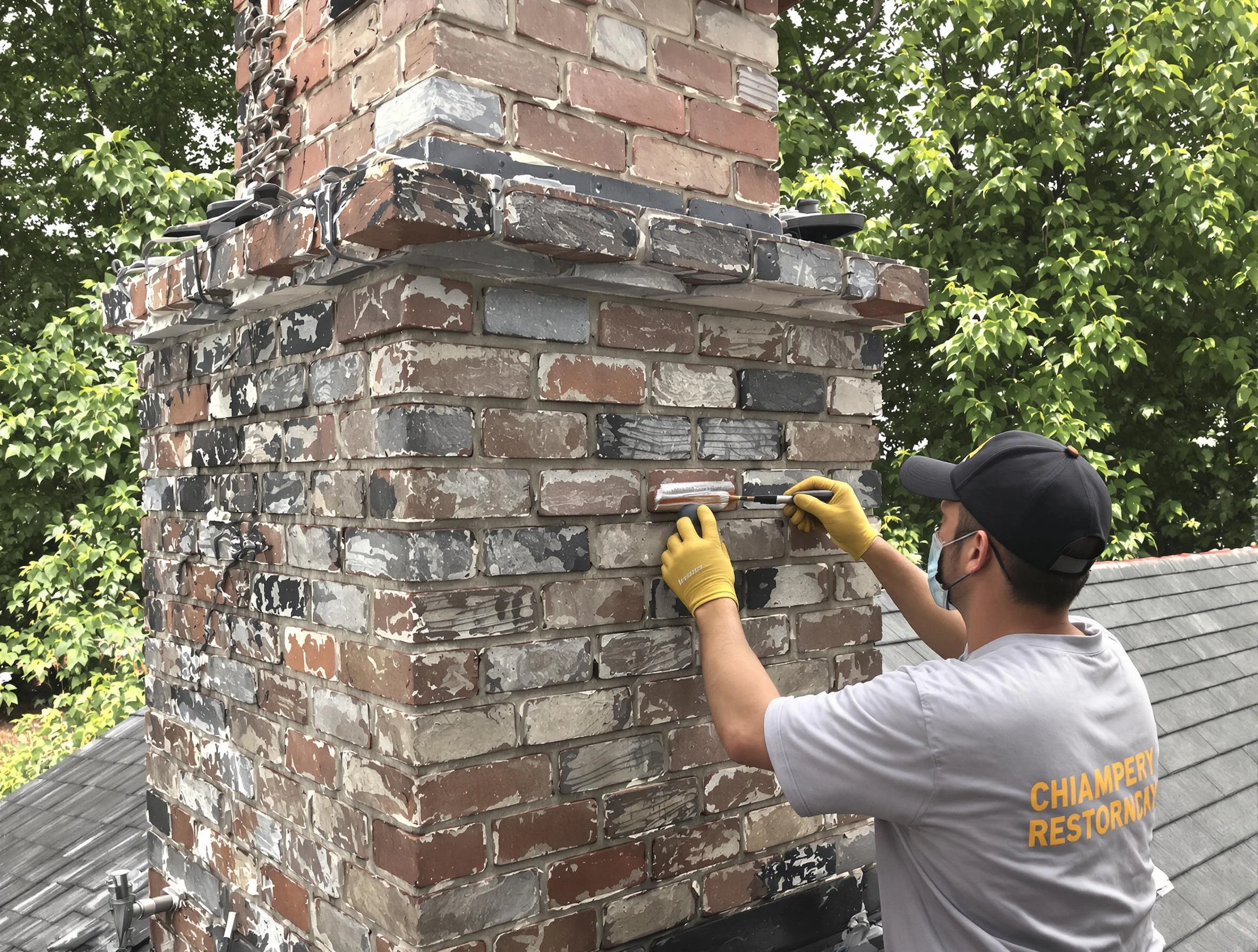 In-progress chimney restoration by Noble Chimney Sweep in Noble, OK