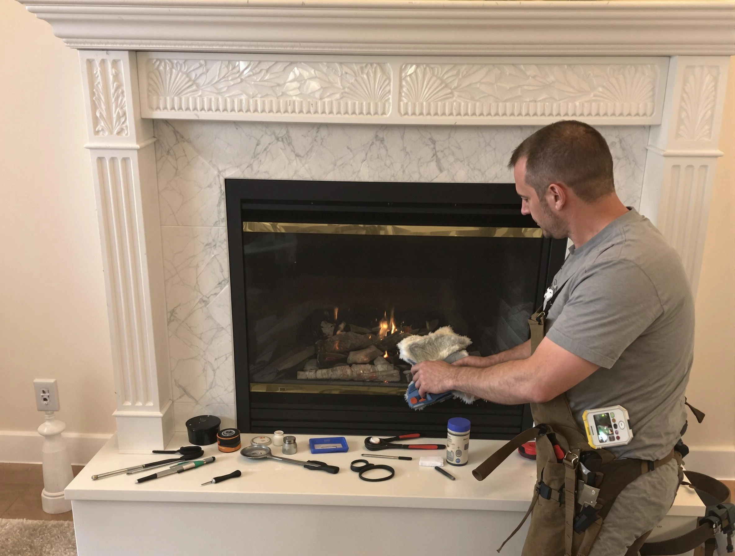 Noble Chimney Sweep performing fireplace maintenance in Noble, OK